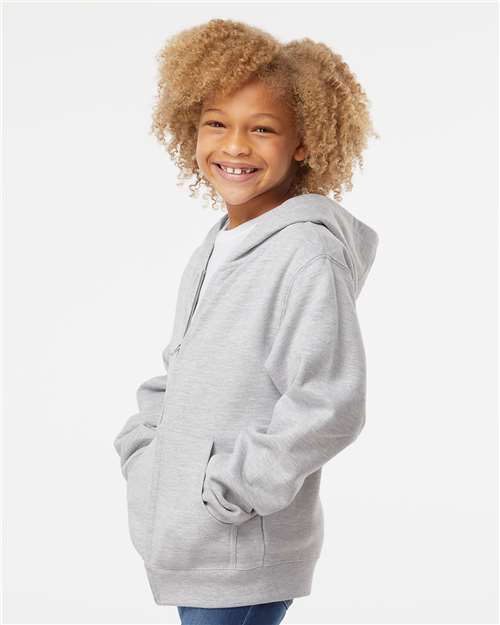 Youth Midweight Full-Zip Hoodie — Kids Zip Up [XS-XL] - Grey Heather - Side
