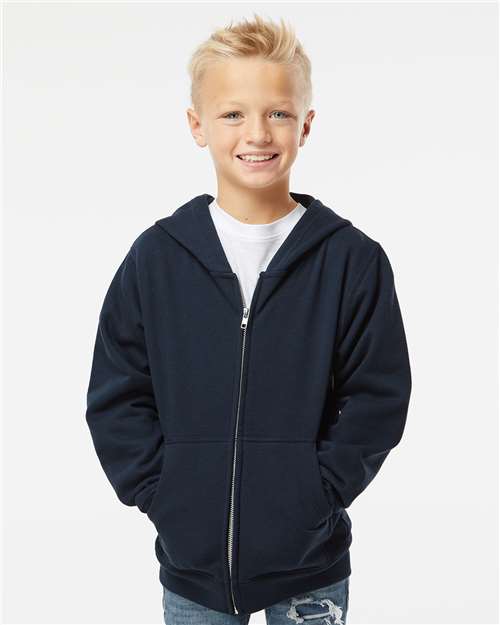 Youth Midweight Full-Zip Hoodie — Kids Zip Up [XS-XL] - Navy - Front