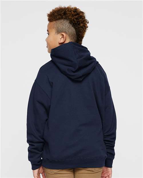 Youth Fleece Hoodie — Soft Kids Pullover Sweatshirt - Navy - Back