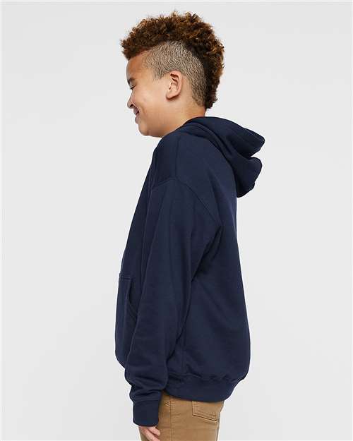 Youth Fleece Hoodie — Soft Kids Pullover Sweatshirt - Navy - Side