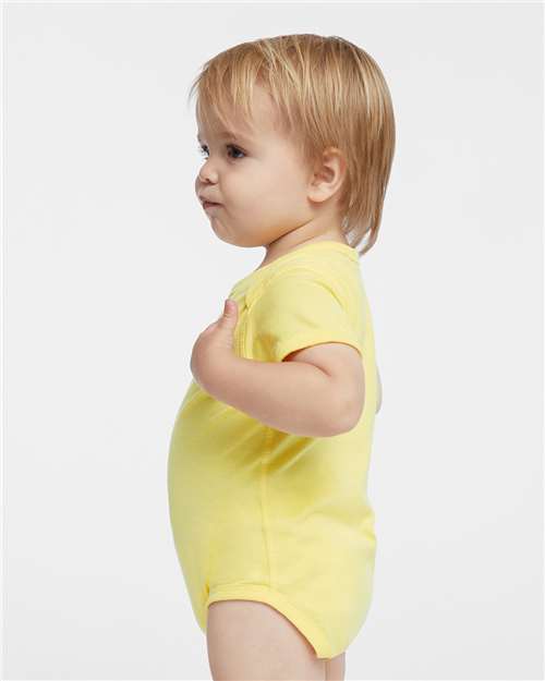 Soft Cotton Baby Onesie — Short Sleeve Infant Bodysuit - Butter - Side