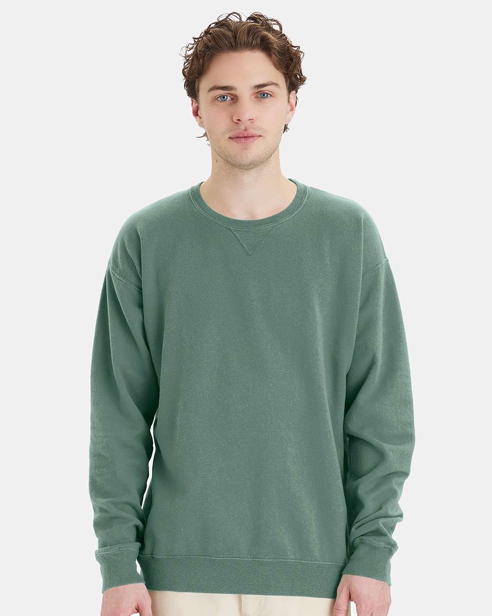 Garment-Dyed Crewneck Sweatshirt in Cypress Green, front view