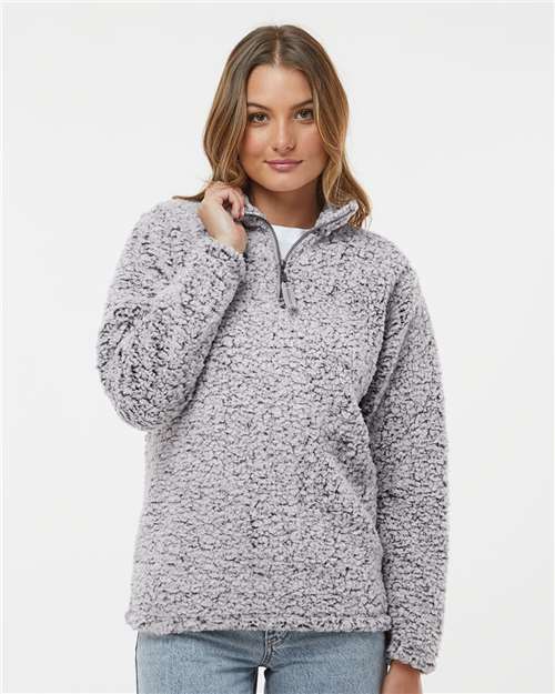 J. America 8451 Women's Varsity Jacket - Black Heather - Front