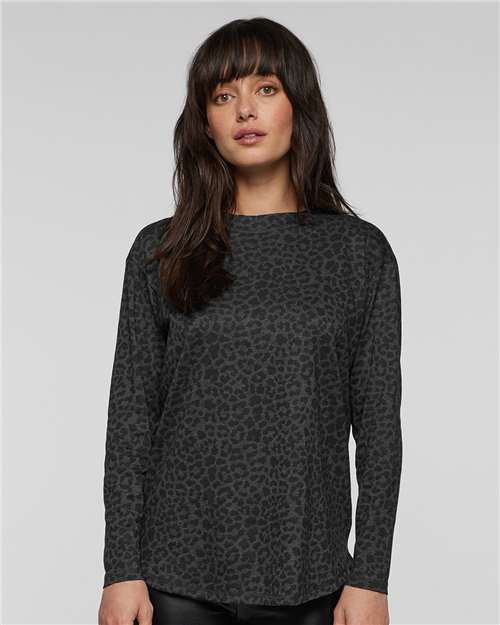 LAT 3508 Women's Relaxed Vintage Wash T-Shirt - Black Leopard - Front