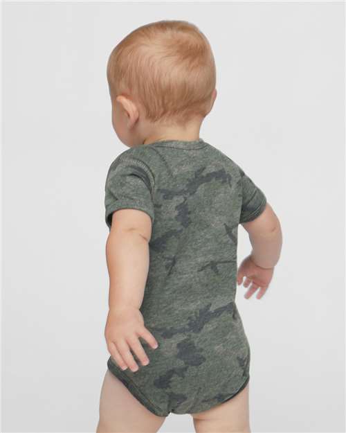 Soft Cotton Baby Onesie — Short Sleeve Infant Bodysuit - Vintage Camo - Back