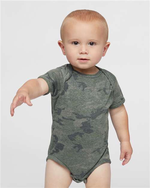 Soft Cotton Baby Onesie — Short Sleeve Infant Bodysuit - Vintage Camo - Front