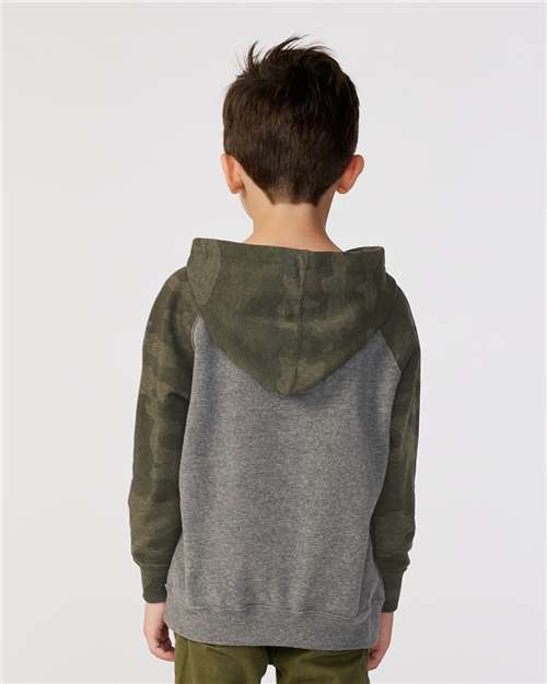 Toddler Hooded Raglan Sweatshirt — Kids Hoodie [2T-5T] - Nickel Heather/ Forest Camo - Back