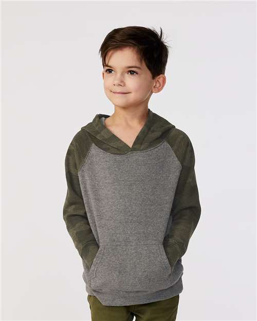 Toddler Hooded Raglan Sweatshirt — Kids Hoodie [2T-5T] - Nickel Heather/ Forest Camo - Front