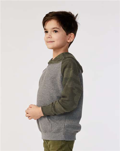 Toddler Hooded Raglan Sweatshirt — Kids Hoodie [2T-5T] - Nickel Heather/ Forest Camo - Side