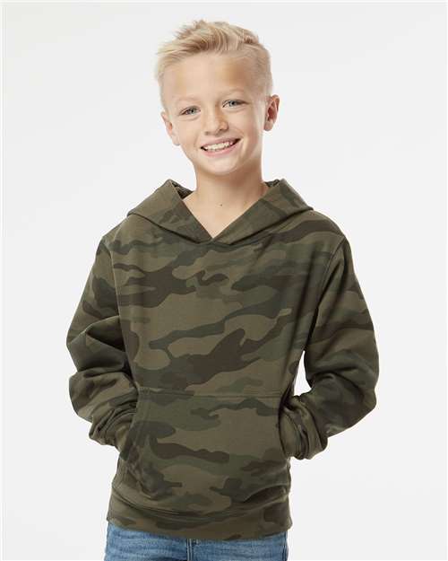 Youth Midweight Hoodie — Kids Pullover Sweatshirt [XS-XL] - Forest Camo - Front