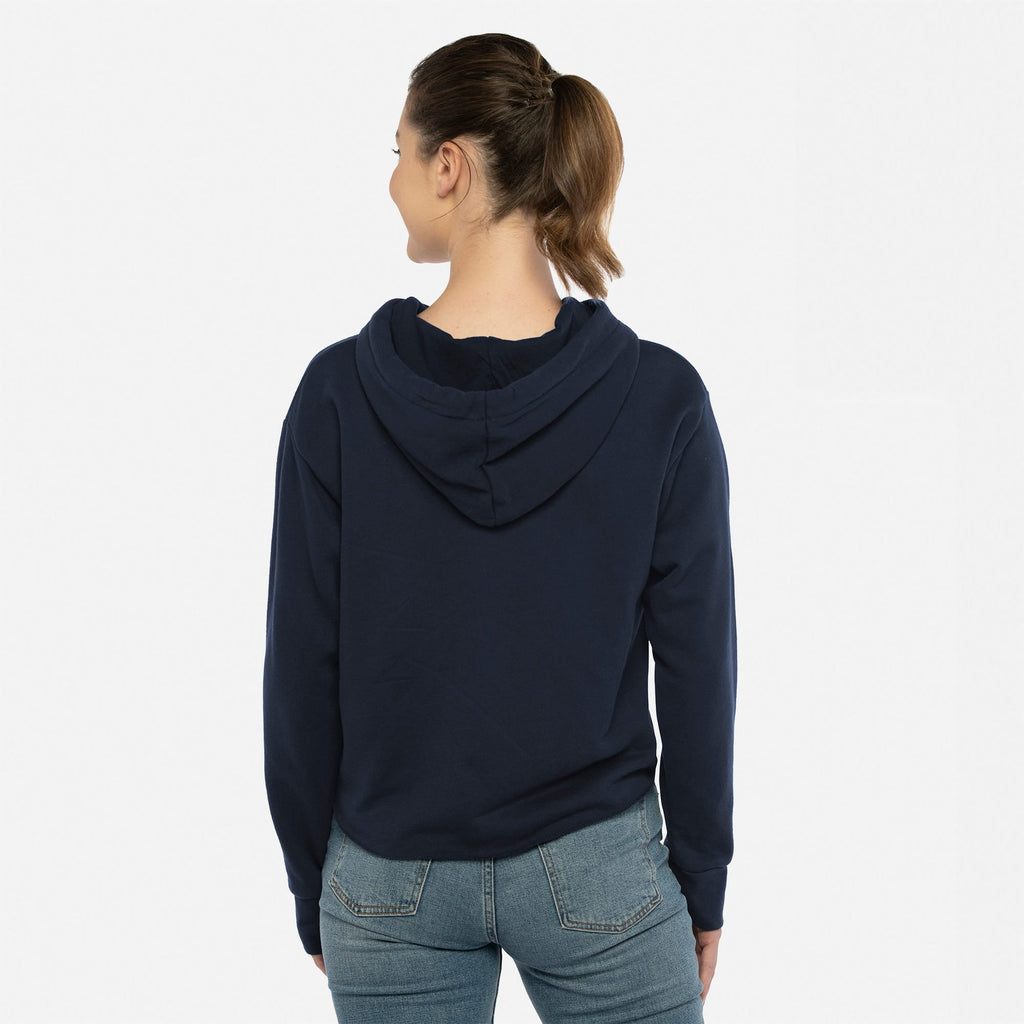 Women's Laguna Sueded Raw Edge Crop Hoodie - Midnight Navy - The American Threads