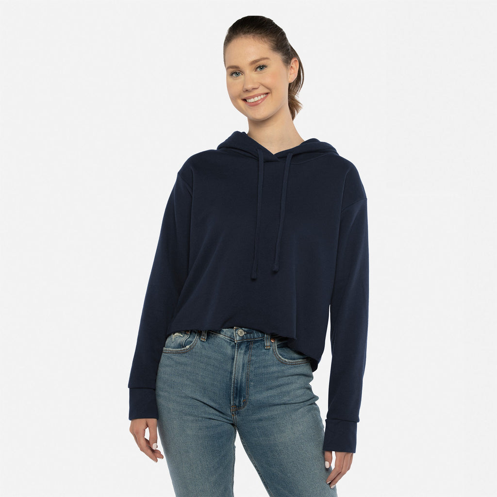 Women's Laguna Sueded Raw Edge Crop Hoodie - Midnight Navy - The American Threads