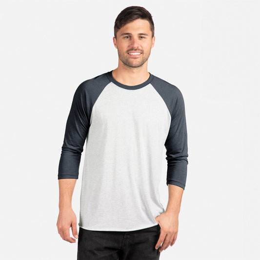 Tri-Blend 3/4 Raglan T-Shirt - Indigo / Heather White - The American Threads