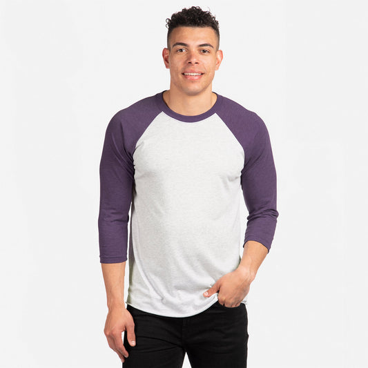 Tri-Blend 3/4 Raglan T-Shirt - Purple Rush / Heather White - The American Threads