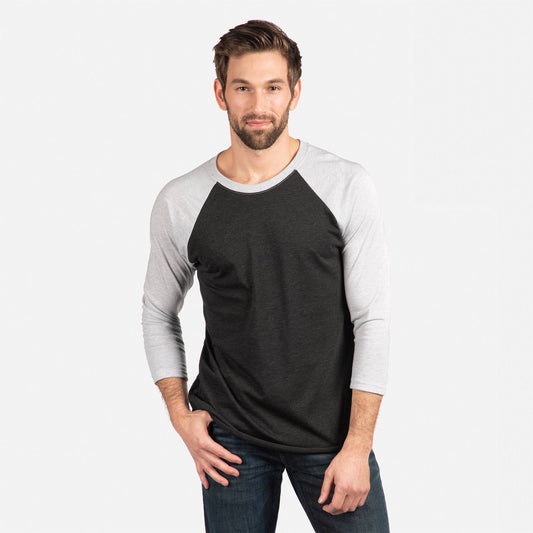 Tri-Blend 3/4 Raglan T-Shirt - Heather White / Vintage Black - The American Threads