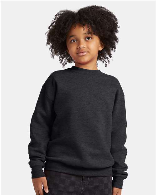 Youth EcoSmart Crewneck Sweatshirt — Kids [XS-XL] - Charcoal Heather - Front