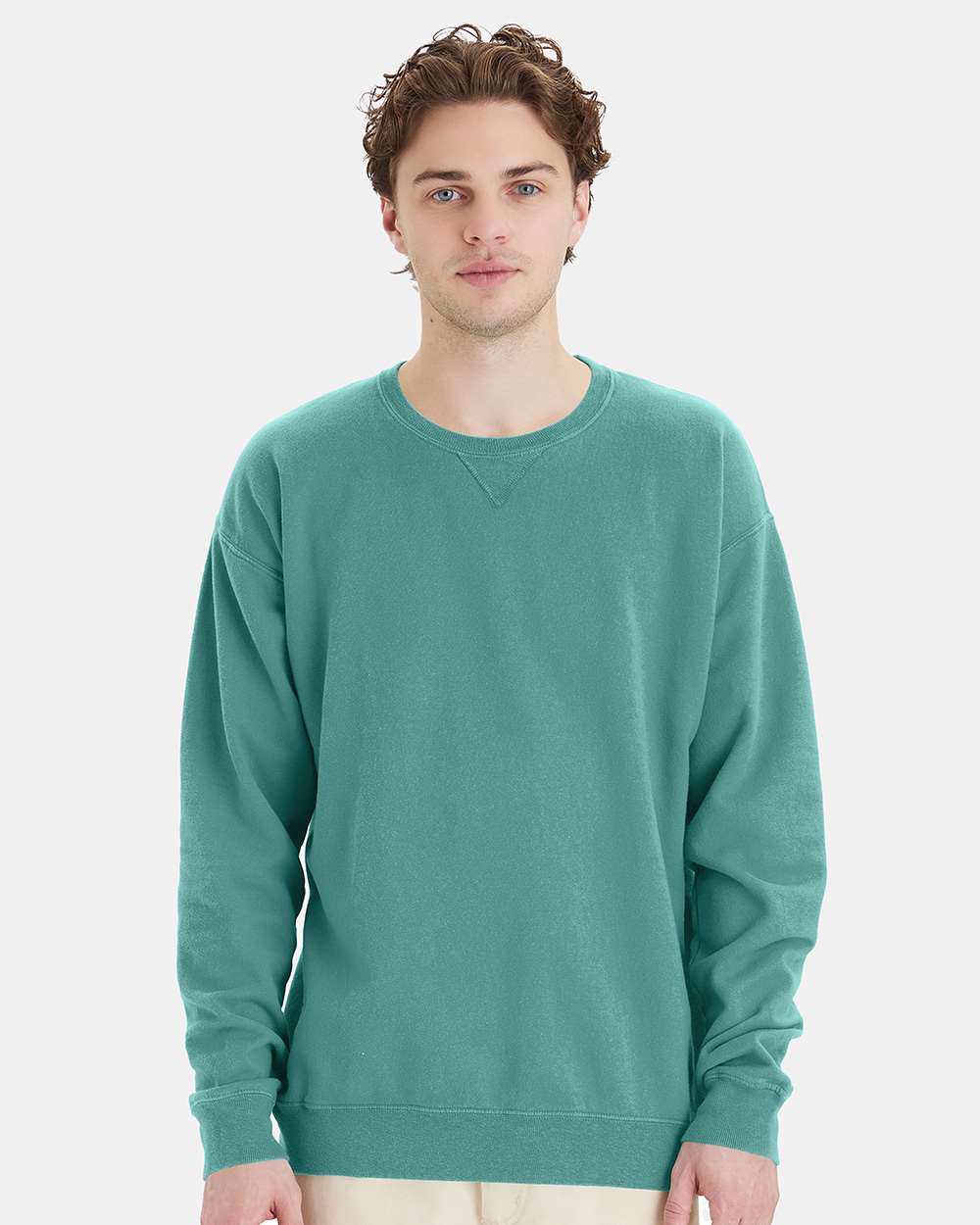 Garment-Dyed Crewneck Sweatshirt in Spanish Moss, front view