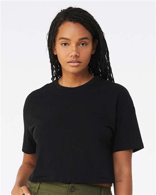 Bella + Canvas 6482 Women's Cropped Pullover Hoodie - Black - Front