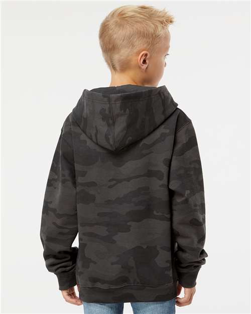 Youth Midweight Hoodie — Kids Pullover Sweatshirt [XS-XL] - Black Camo - Back