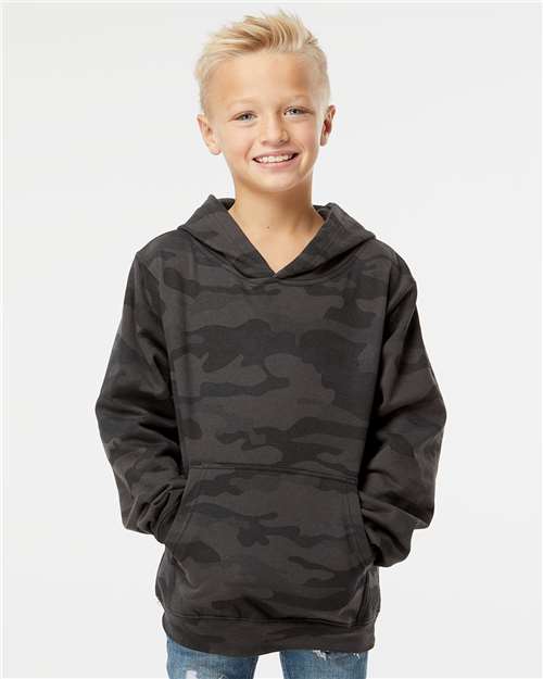 Youth Midweight Hoodie — Kids Pullover Sweatshirt [XS-XL] - Black Camo - Front