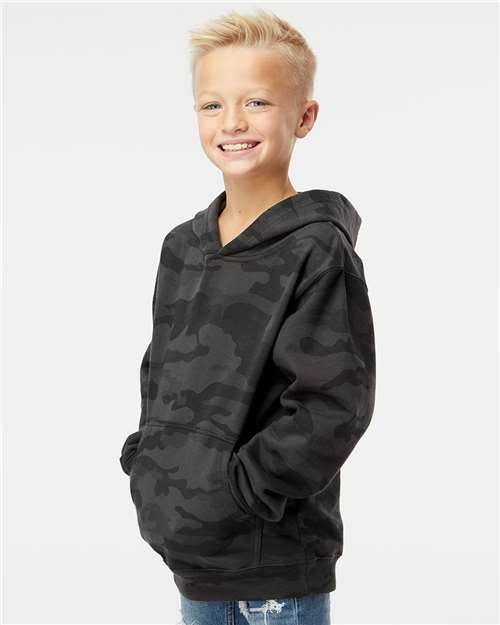 Youth Midweight Hoodie — Kids Pullover Sweatshirt [XS-XL] - Black Camo - Side