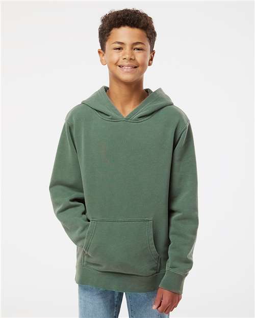 Youth Pigment-Dyed Hoodie — Kids Pullover Sweatshirt - Pigment Alpine Green - Front