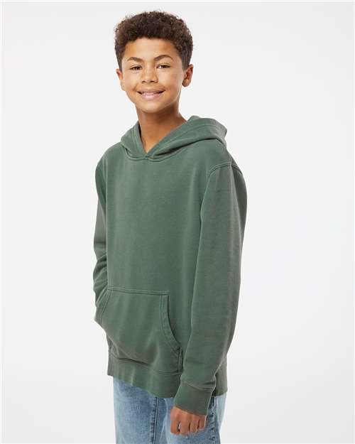 Youth Pigment-Dyed Hoodie — Kids Pullover Sweatshirt - Pigment Alpine Green - Side