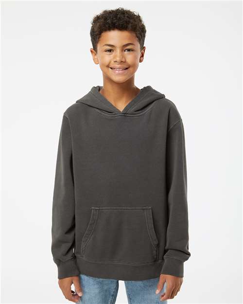 Youth Pigment-Dyed Hoodie — Kids Pullover Sweatshirt - Pigment Black - Front