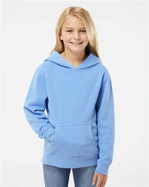 Youth Pigment-Dyed Hoodie — Kids Pullover Sweatshirt - Pigment Light Blue - Front