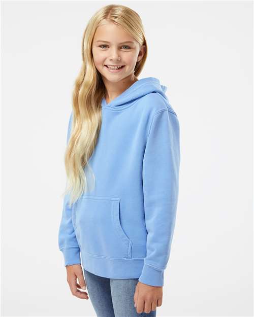 Youth Pigment-Dyed Hoodie — Kids Pullover Sweatshirt - Pigment Light Blue - Side