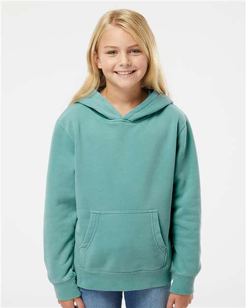 Youth Pigment-Dyed Hoodie — Kids Pullover Sweatshirt - Pigment Mint - Front