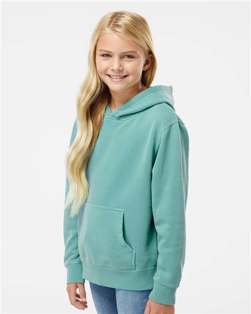 Youth Pigment-Dyed Hoodie — Kids Pullover Sweatshirt - Pigment Mint - Side