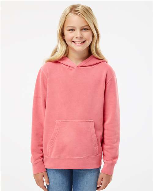 Youth Pigment-Dyed Hoodie — Kids Pullover Sweatshirt - Pigment Pink - Front