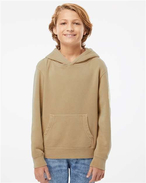 Youth Pigment-Dyed Hoodie — Kids Pullover Sweatshirt - Pigment Sandstone - Front