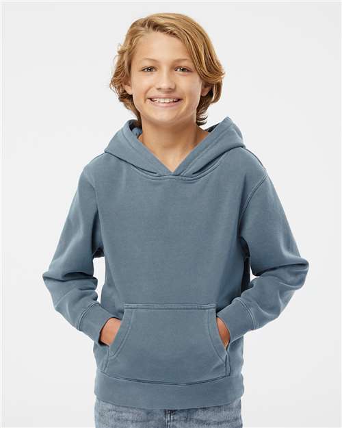 Youth Pigment-Dyed Hoodie — Kids Pullover Sweatshirt - Pigment Slate Blue - Front