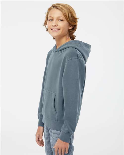 Youth Pigment-Dyed Hoodie — Kids Pullover Sweatshirt - Pigment Slate Blue - Side