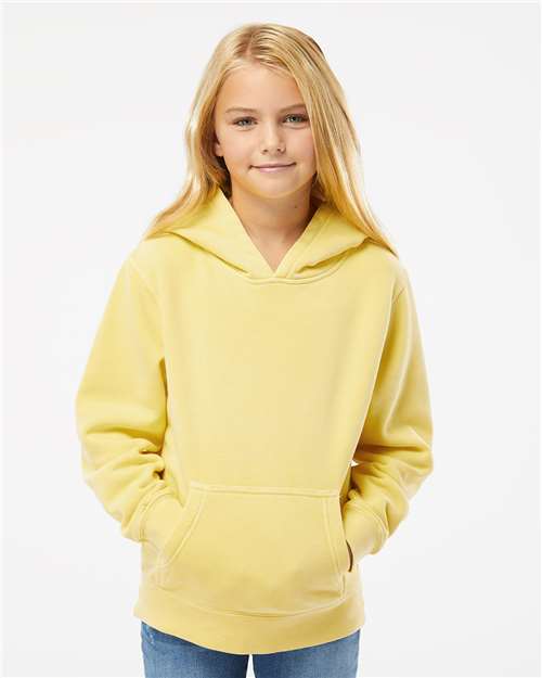 Youth Pigment-Dyed Hoodie — Kids Pullover Sweatshirt - Pigment Yellow - Front