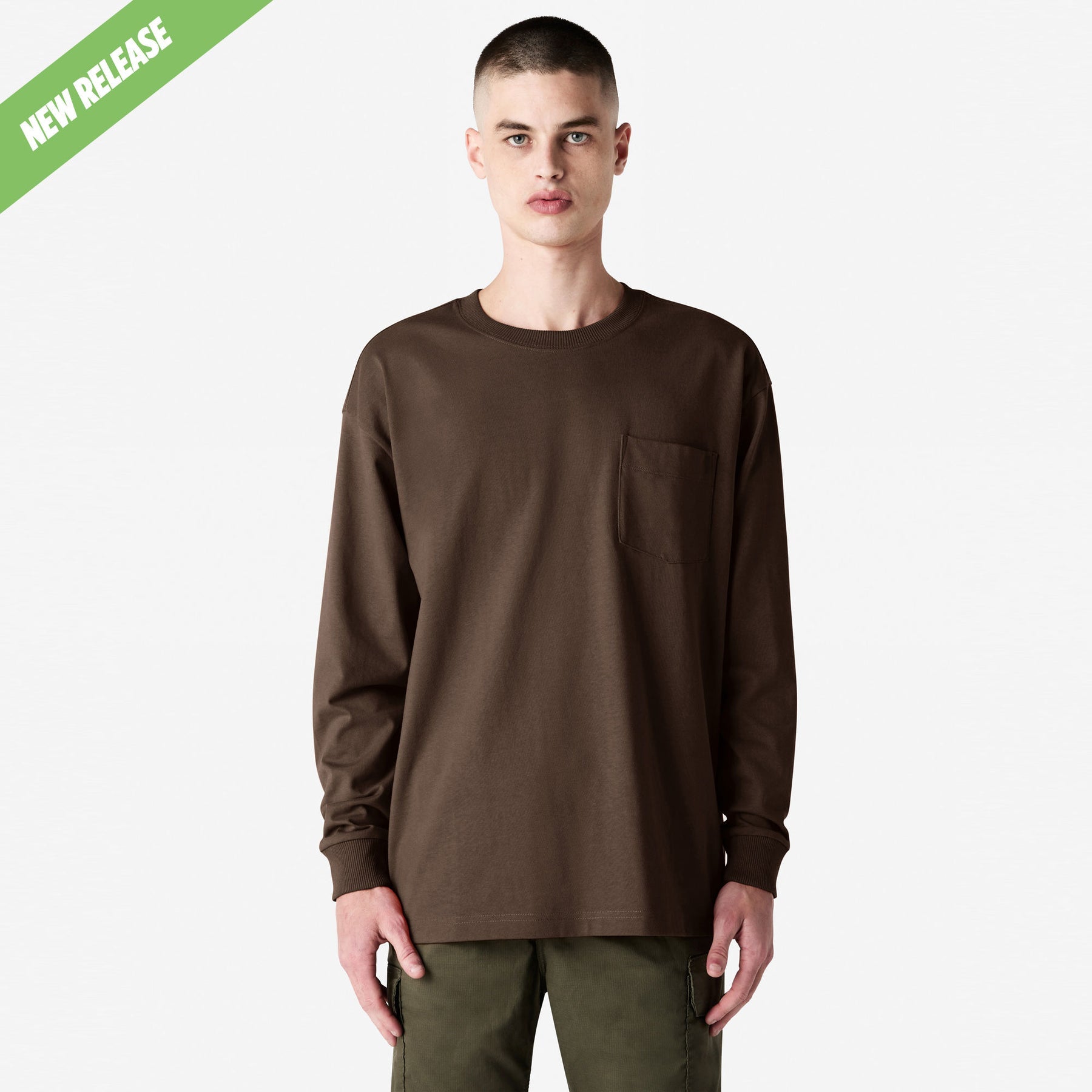 Heavyweight Long Sleeve Pocket Tee – Brown - S