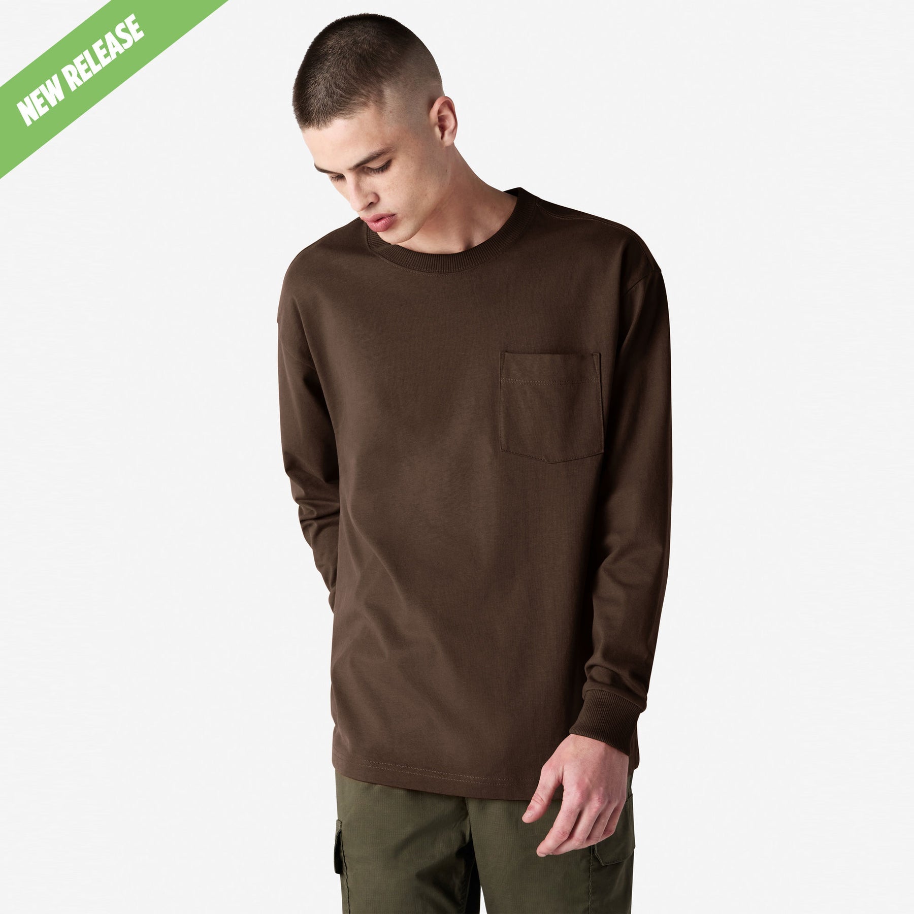 Heavyweight Long Sleeve Pocket Tee – Brown - M