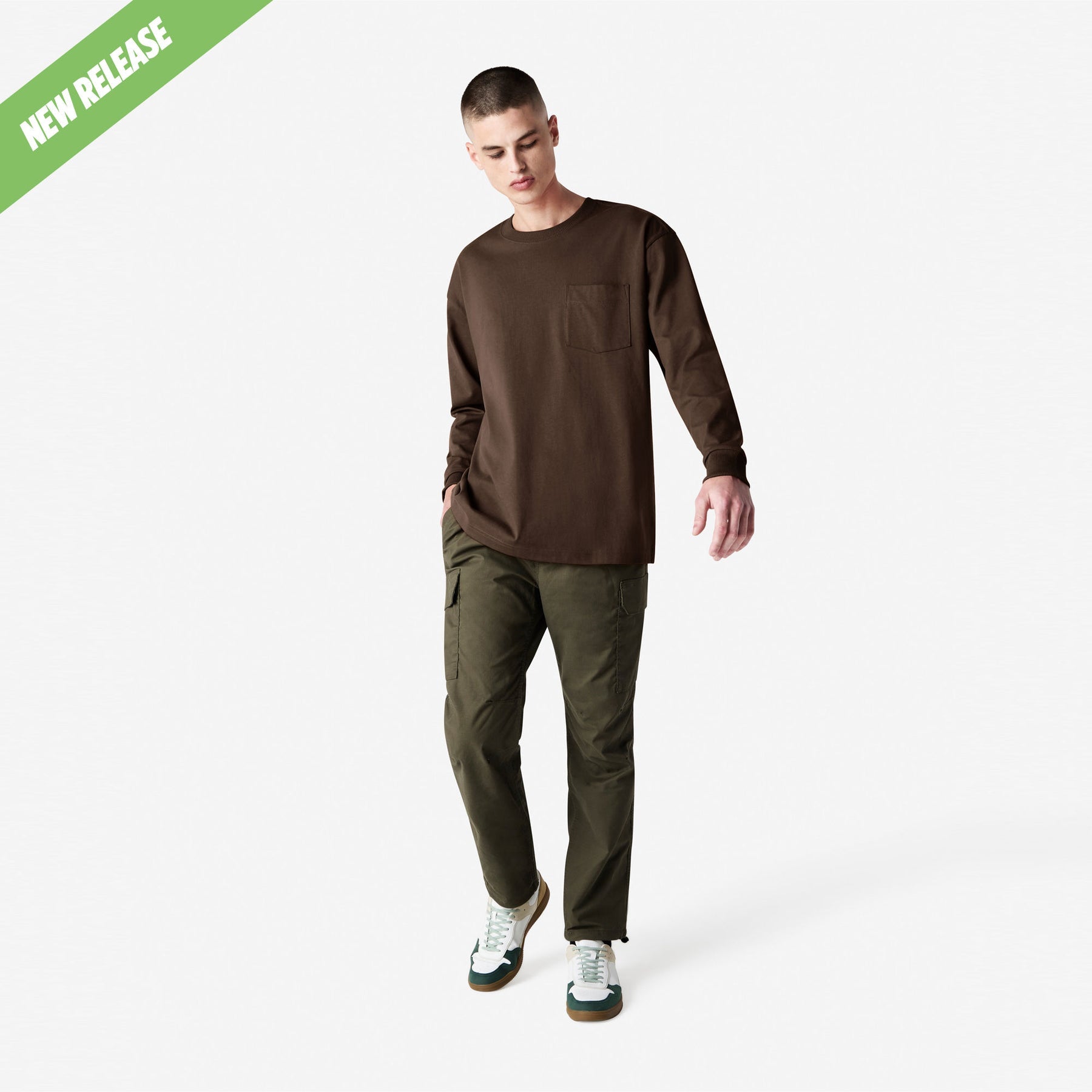 Heavyweight Long Sleeve Pocket Tee – Brown - XL