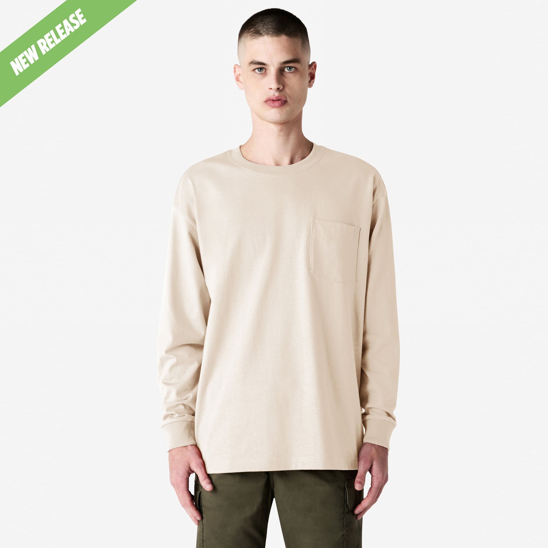 Heavyweight Long Sleeve Pocket Tee – Bone - S