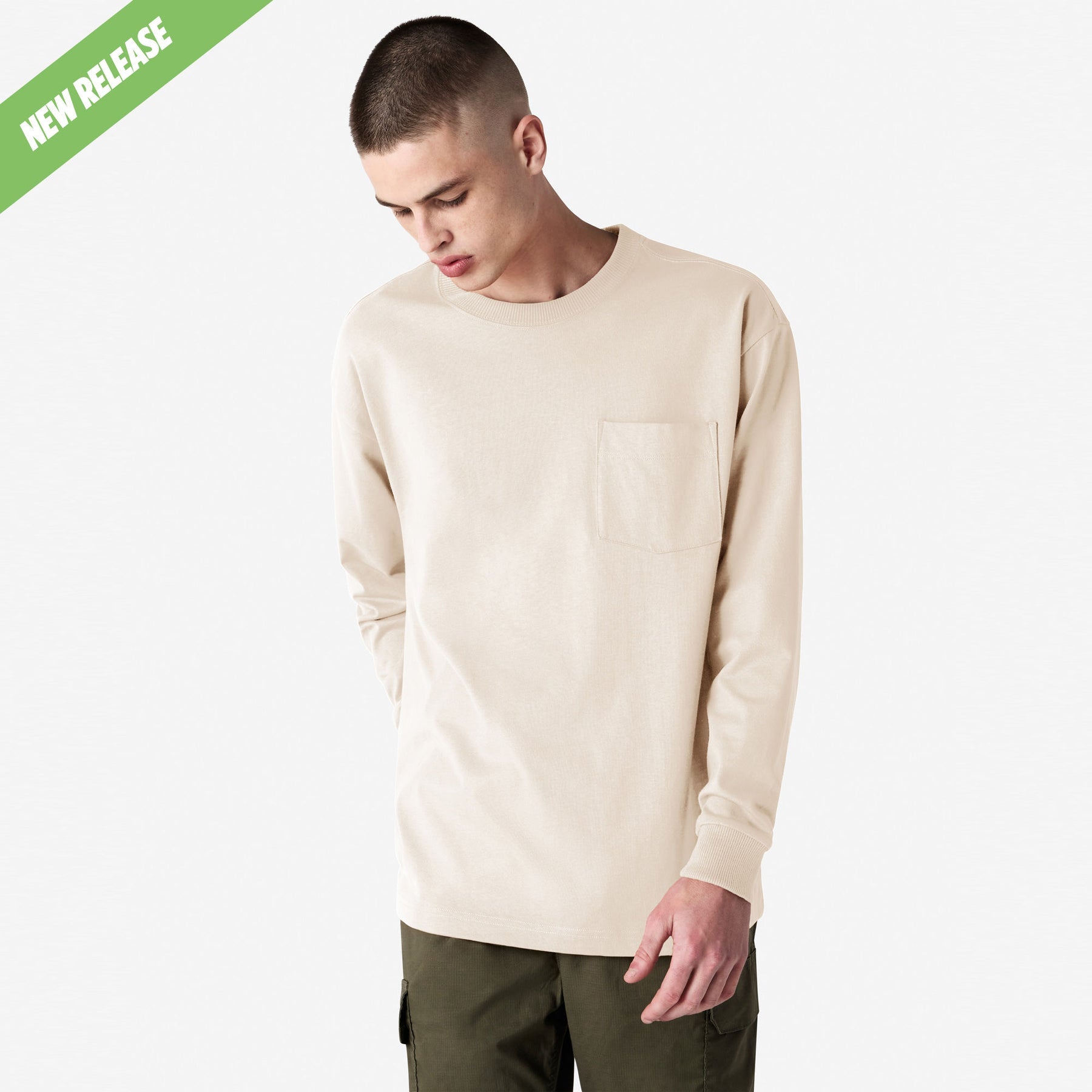 Heavyweight Long Sleeve Pocket Tee – Bone - M