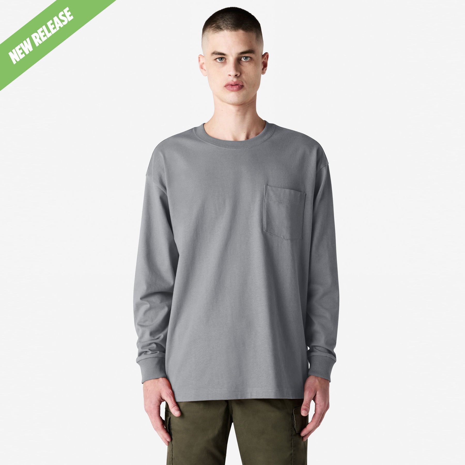 Heavyweight Long Sleeve Pocket Tee – Gravel - S
