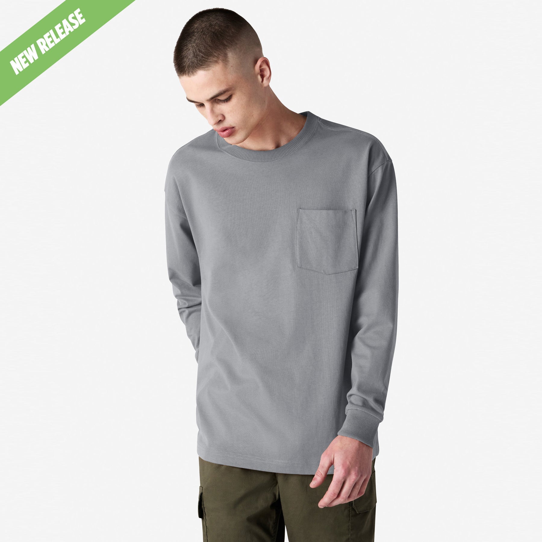 Heavyweight Long Sleeve Pocket Tee – Gravel - M