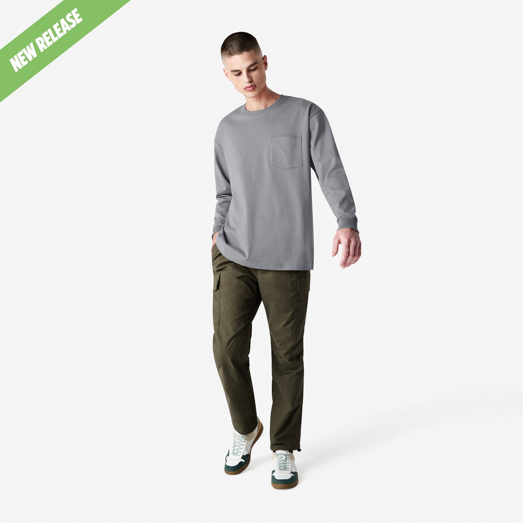Heavyweight Long Sleeve Pocket Tee – Gravel - XL