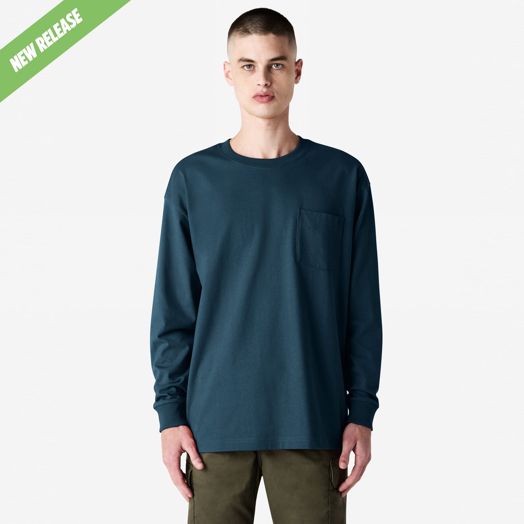 Heavyweight Long Sleeve Pocket Tee – Sea Blue - S