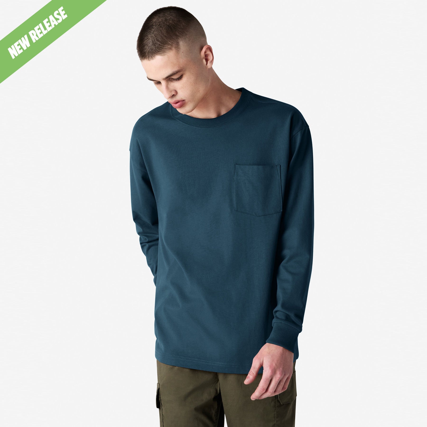 Heavyweight Long Sleeve Pocket Tee – Sea Blue - M