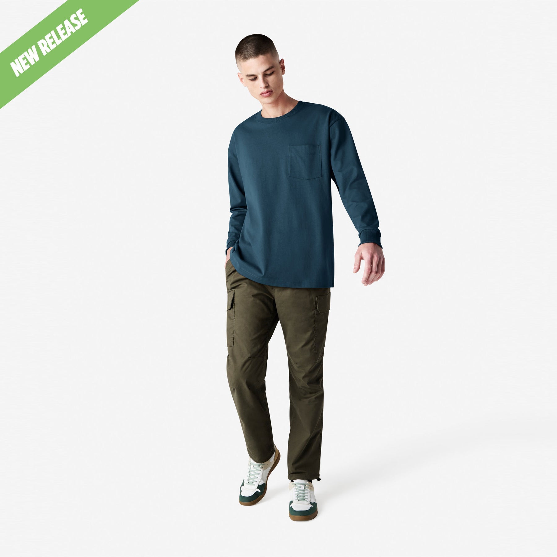 Heavyweight Long Sleeve Pocket Tee – Sea Blue - XL