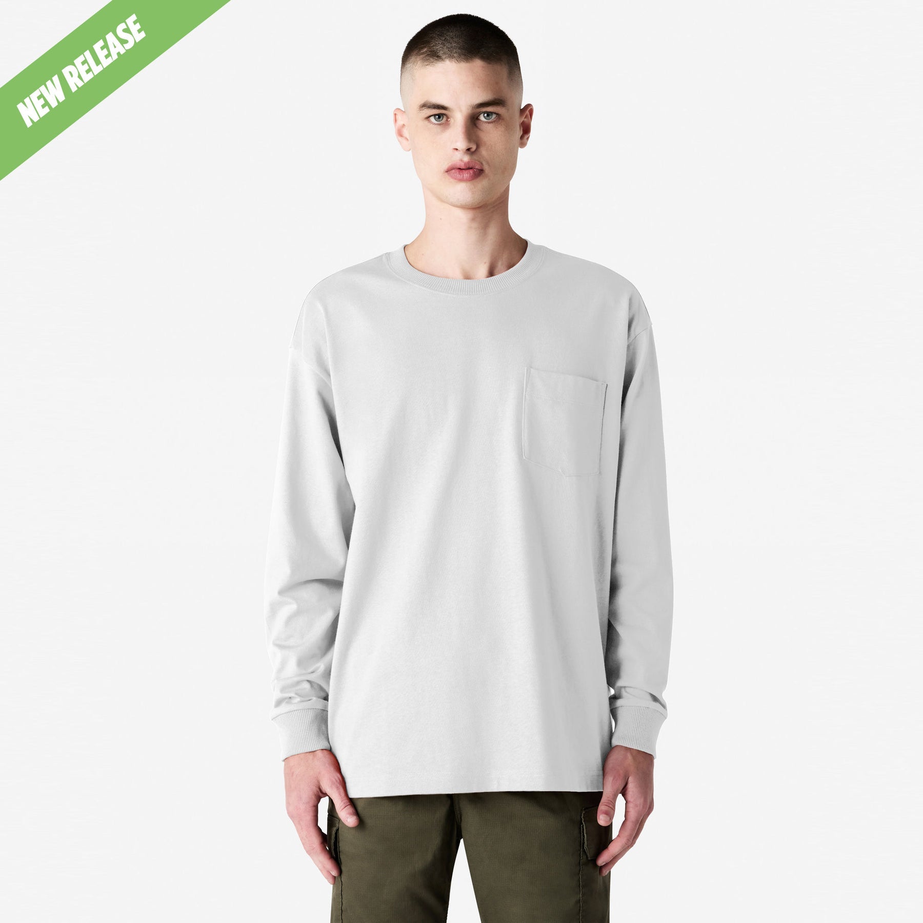 Heavyweight Long Sleeve Pocket Tee – White - S