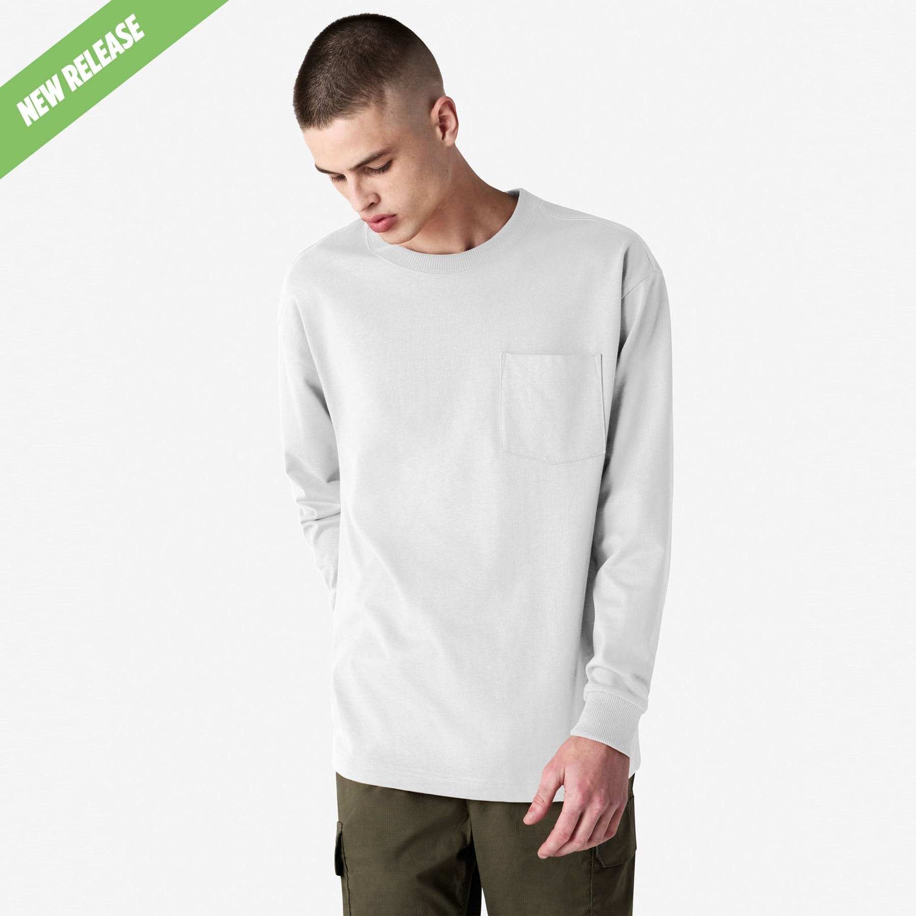 Heavyweight Long Sleeve Pocket Tee – White - M